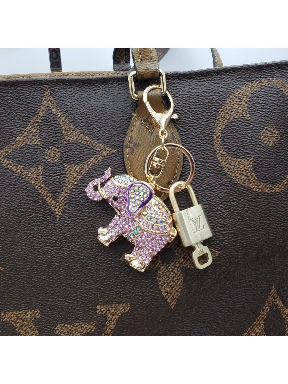 Authentic Louis Vuitton Lock & Key with Unbranded Elephant Charm, Keychain